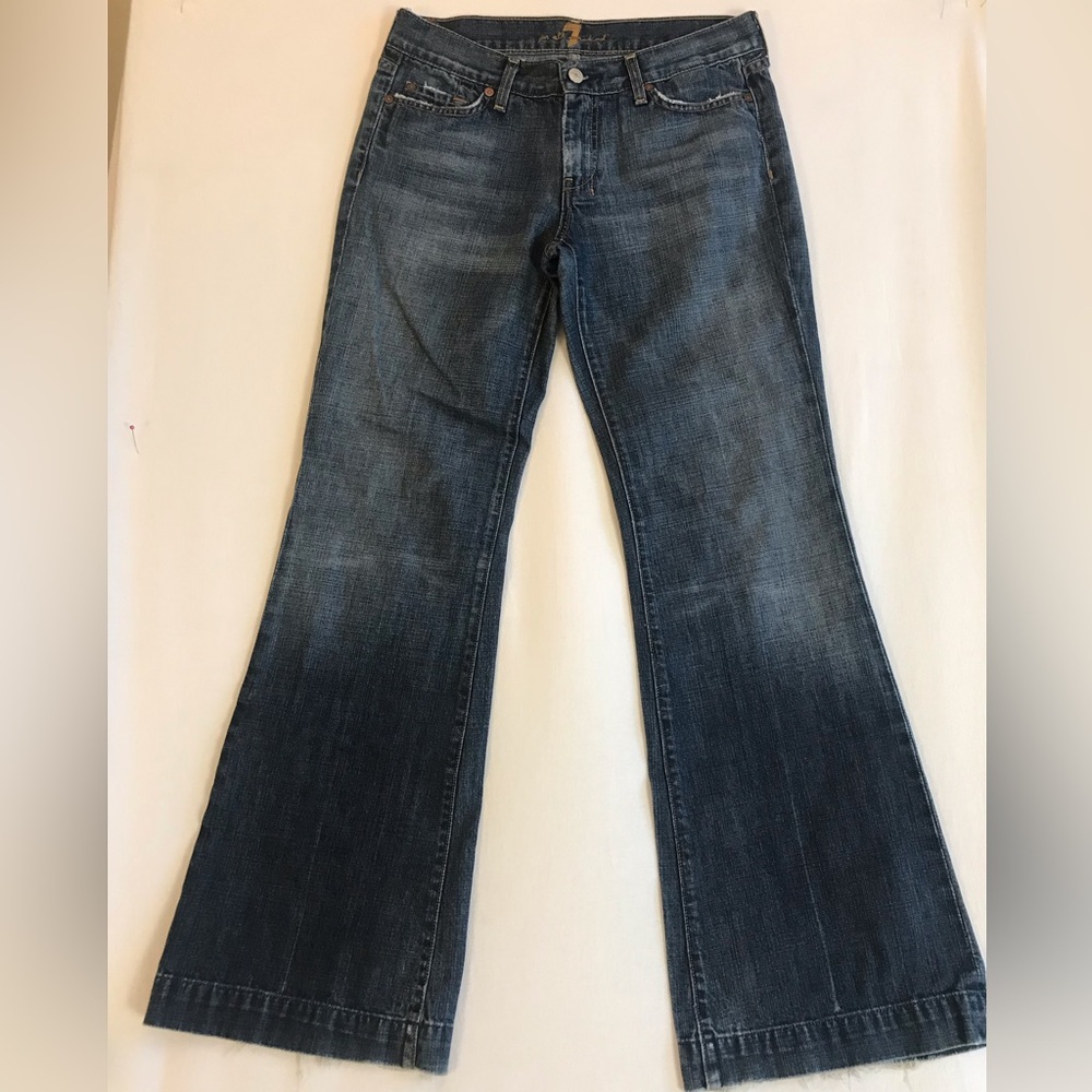 Vintage 90s Y2K 7 For all Mankind Dojo Jeans Low Rise Flare Leg Blue 30 x 31